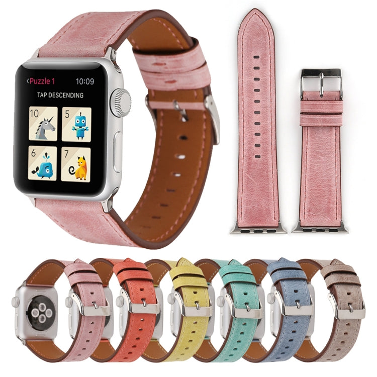 Assorted genuine leather Apple Watch bands, multiple colors, each with metal buckle, 38mm