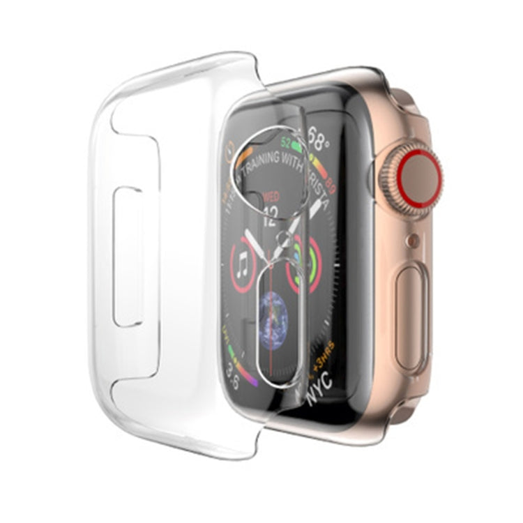 Clear PC watch case for 44mm, side view with open button cutouts and raised screen edge