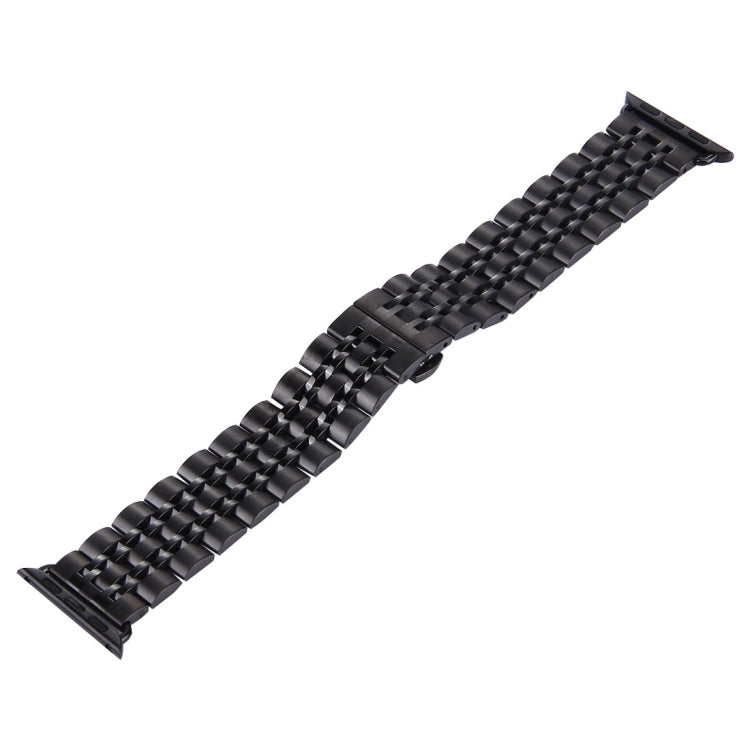 Black interlocking metal watch band with hidden butterfly buckle, 22mm