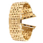 Gold-tone metal watch band with interlocking links and hidden butterfly buckle, 22mm