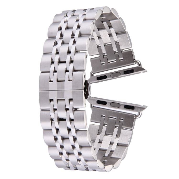 Silver-tone metal watch band with interlocking links and hidden butterfly buckle, 22mm