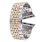 Silver metal watch band with gold accent stripe and hidden butterfly buckle, 22mm