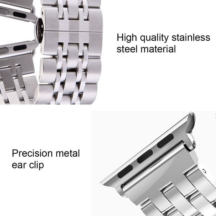 Stainless steel watch band with hidden butterfly-style buckle clasp close-up