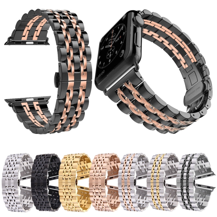 Metal watch band set in multiple finishes: black, gold, rose gold, silver