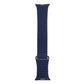 Dark blue PU leather loop watch band with metal clasp, shown vertically