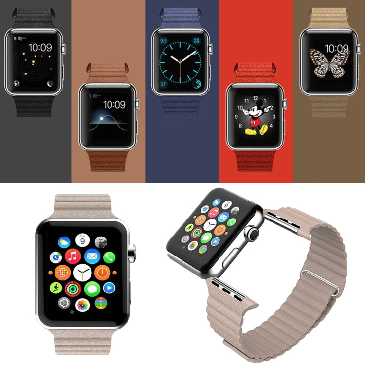 Assorted PU leather loop watch bands in dark, brown, red, and khaki colors