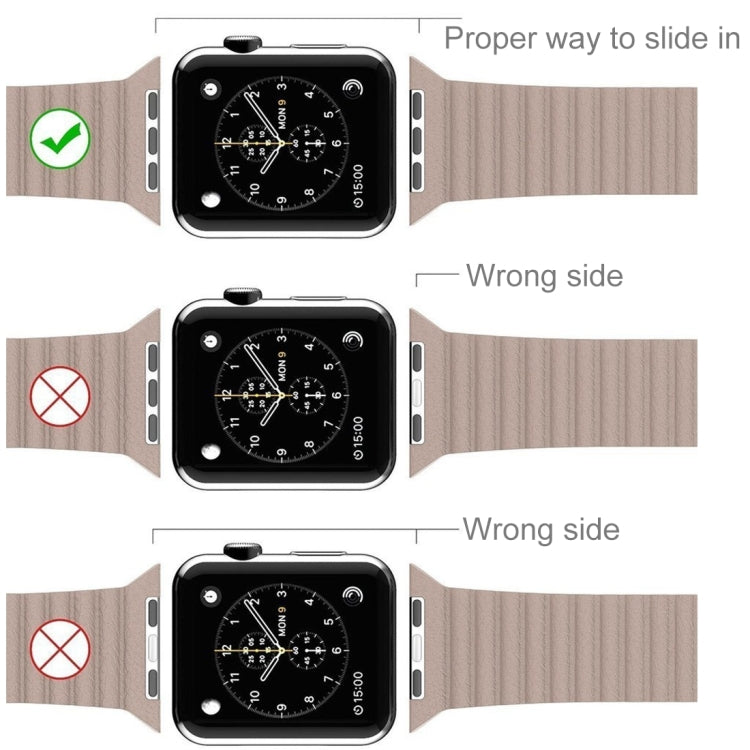 Watch band alignment guide showing correct and incorrect magnetic clasp fit