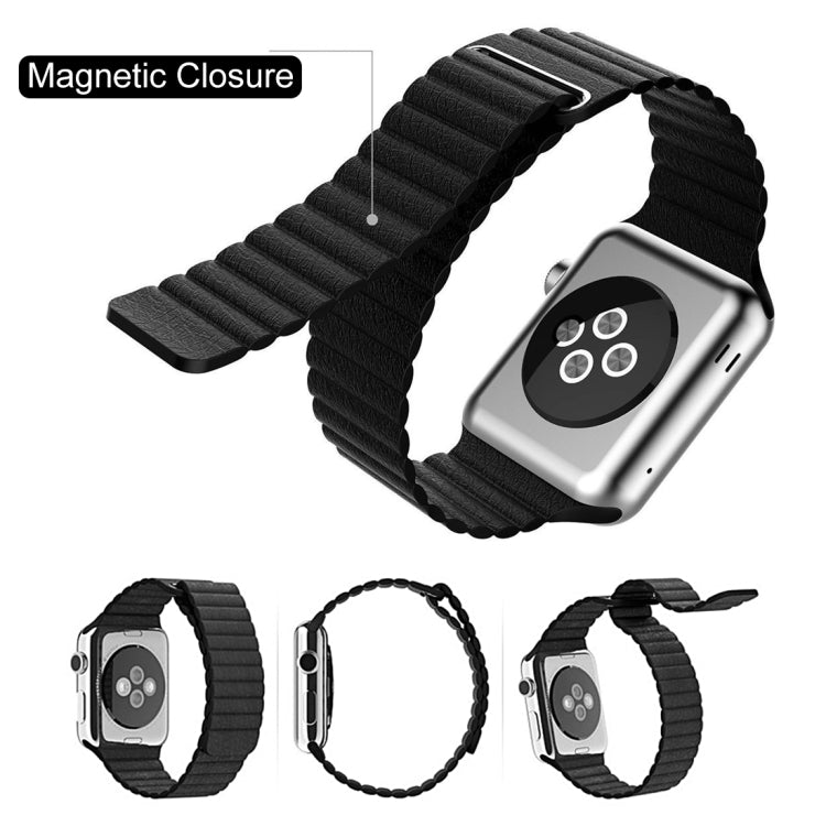 Black PU leather loop watch band with magnetic closure clasp and adjustable loop