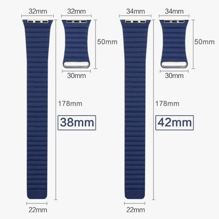 Watch band size diagram for 38mm and 42mm, with lengths and widths shown