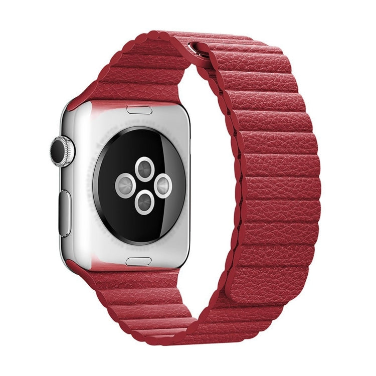 Red PU leather watch band with magnetic loop clasp, 38mm