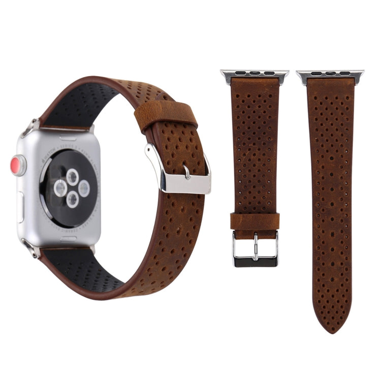 Brown perforated leather watch band with metal buckle, for 38mm Apple Watch