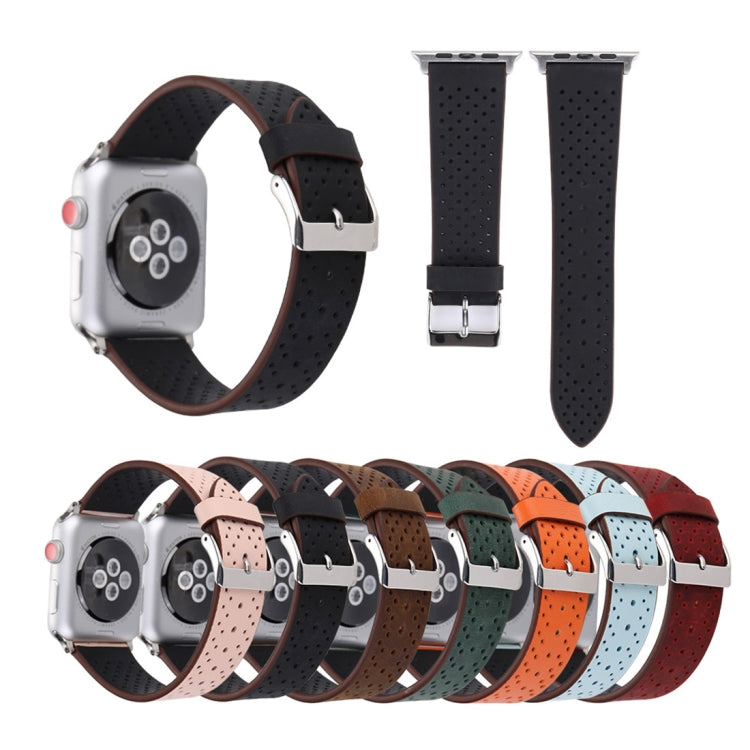 Perforated leather Apple Watch bands set in multiple colors, with metal buckles