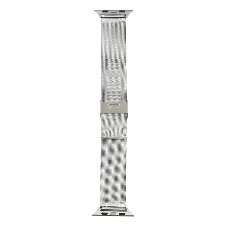 Silver stainless steel mesh watch band with fold-over clasp, 38mm