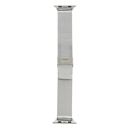 Silver stainless steel mesh watch band with fold-over clasp, 38mm