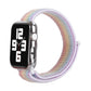 Rainbow nylon Apple Watch band with square watch case and looped strap, 42mm