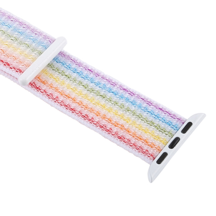 Rainbow nylon watch band with white pin connector holes, 42mm