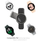 Portable magnetic wireless watch charger showing round puck on different watch styles