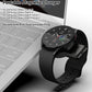 Portable magnetic wireless watch charger with black watch strap and round charging puck