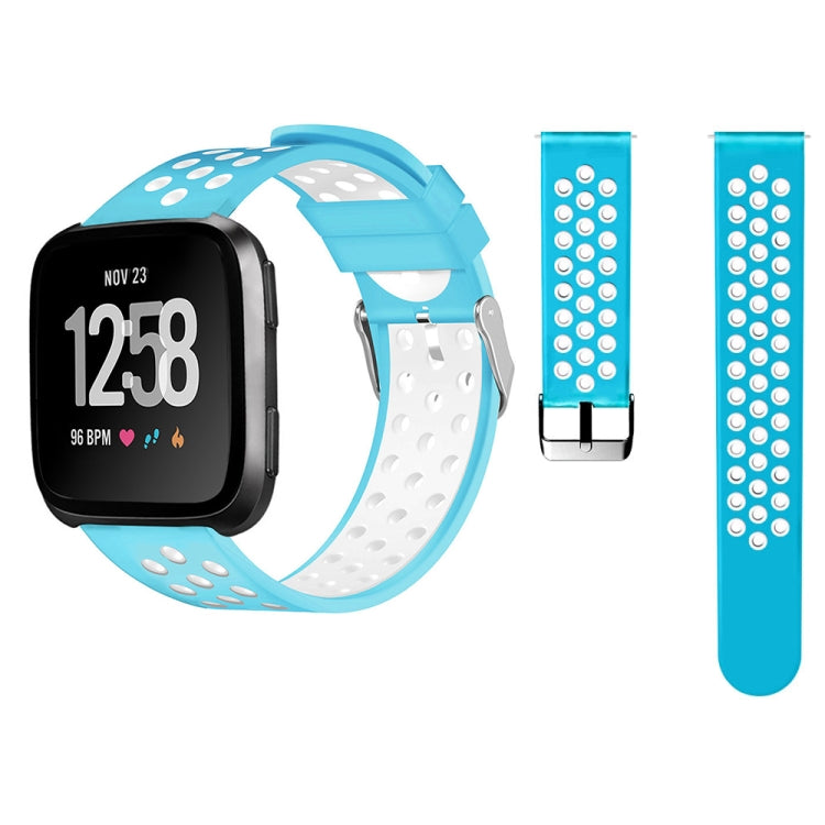 Baby blue silicone perforated watch band with metal buckle for Fitbit Versa