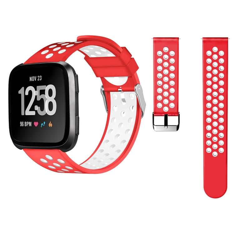 Red silicone perforated watch band with metal buckle for Fitbit Versa
