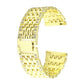 Gold metal watch band with interlocking links, clasp, and rhinestone-set detailing.
