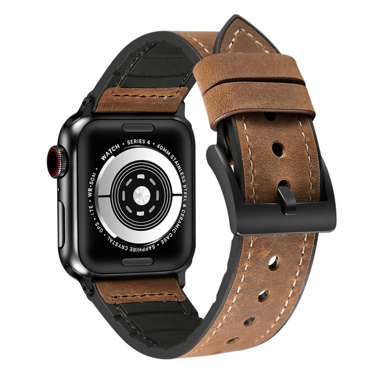 Brown and black TPU watch band with quick-release buckle and visible stitch detail