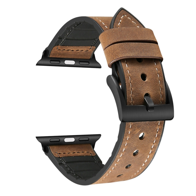 Brown leather-style TPU watch band with adjustable pin buckle and stitched holes