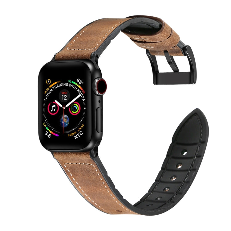 Apple Watch strap with brown suede-texture TPU band and metal pin buckle, two-tone look