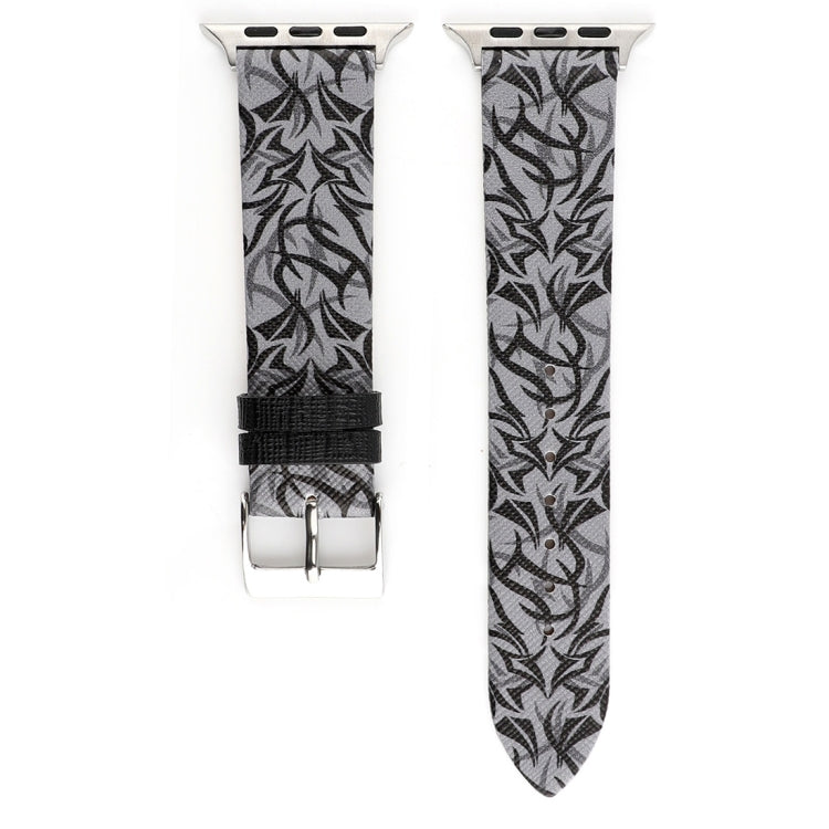 Thorns Printing Genuine Leather Watch Band for Apple Watch Series 10 42mm / 9&8&7 41mm / SE 3&SE 2&6&SE&5&4 40mm / 3&2&1 38mm, 40mm