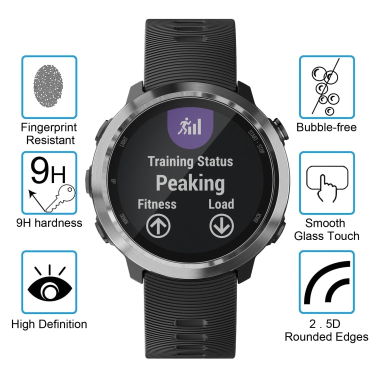 Garmin watch screen with clear tempered glass protector, rounded edge coverage