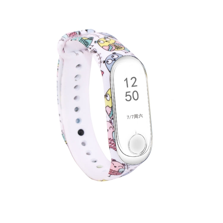Silicone watch band with cartoon character pattern, white perforated strap, fitness tracker display