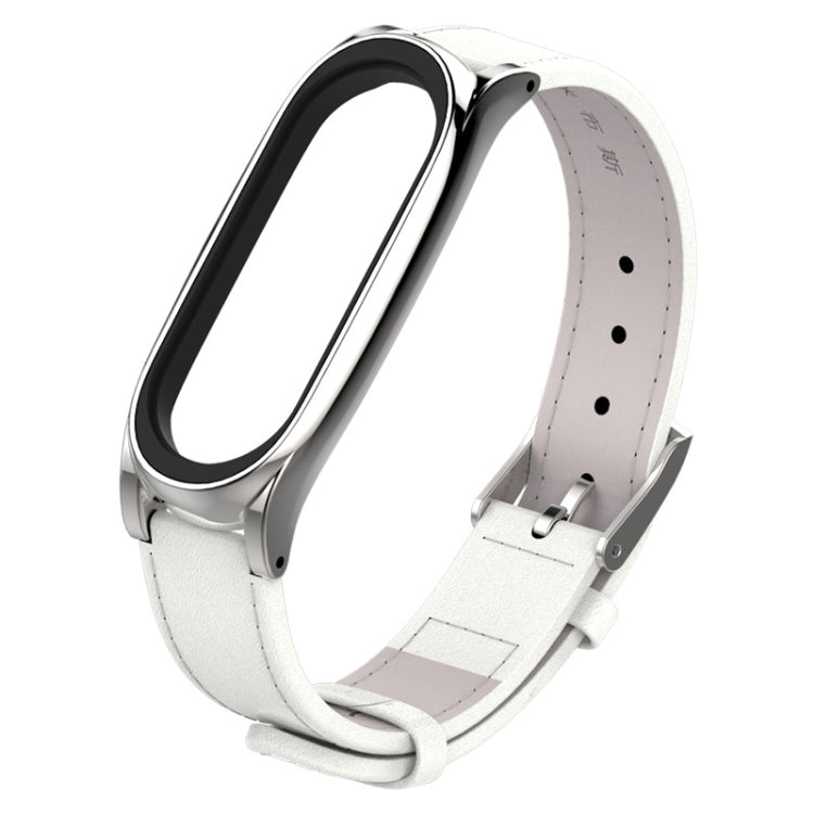 Top-grain leather watch band with magnetic case, white strap and silver frame
