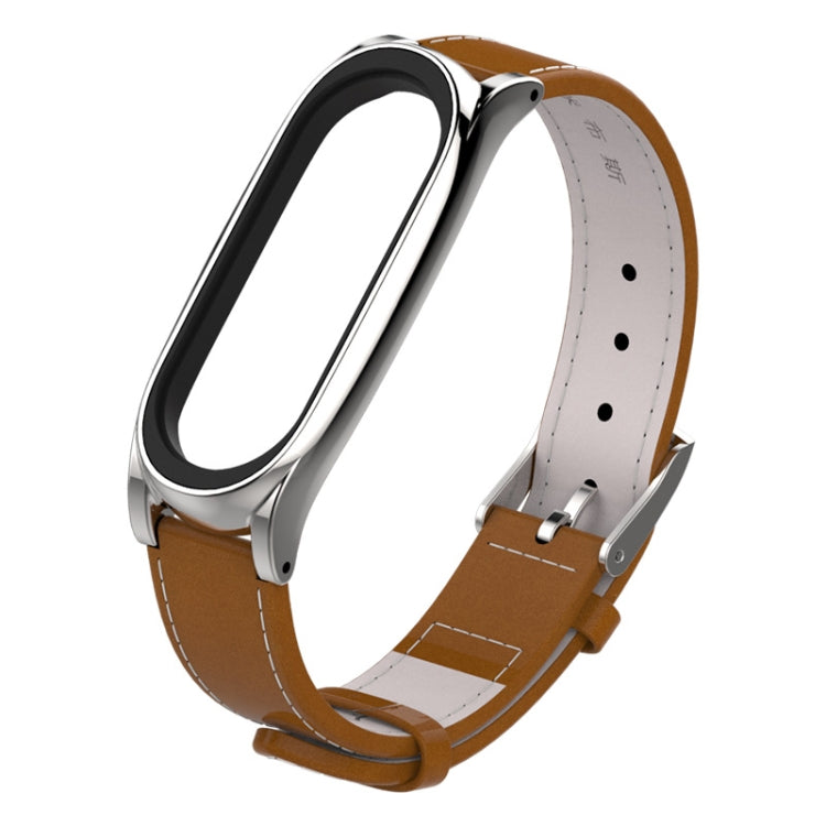 Screwless magnetic leather watch band with silver case and brown leather band