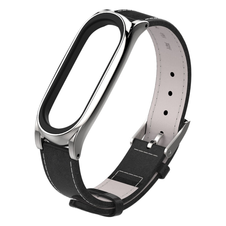 Screwless magnetic leather watch band with silver case and black leather strap