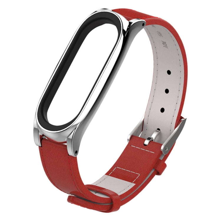 Screwless magnetic leather watch band with silver case and red leather strap