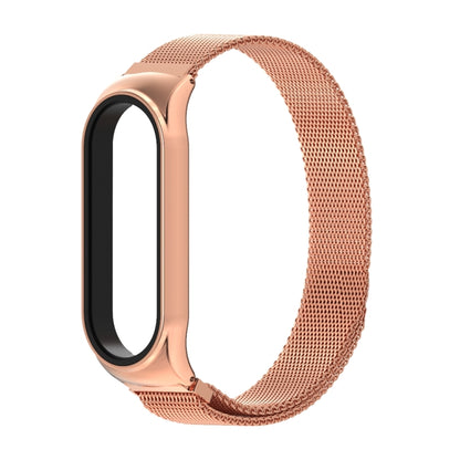 Rose gold metal magnetic mesh watch band with secure clasp for Mi Band