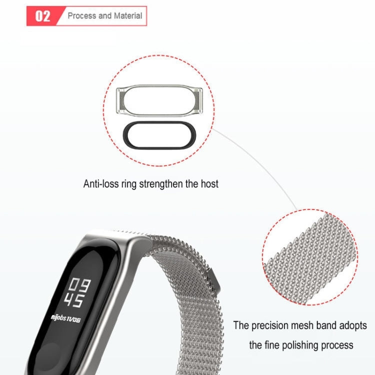 Silver mesh watch band with end links shown on the strap