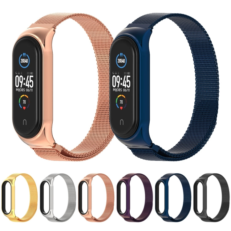 Assorted metal magnetic mesh watch bands in rose gold and navy colors