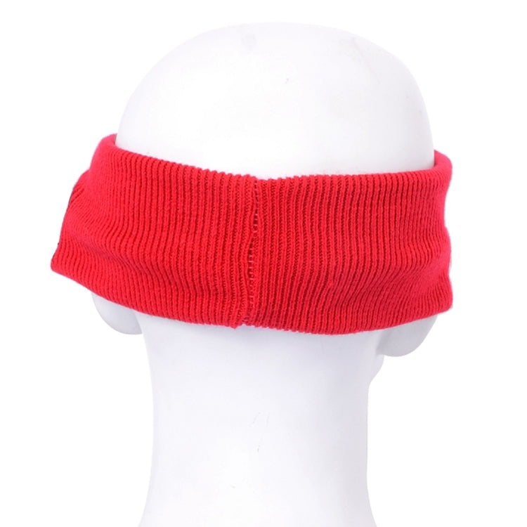Red knitted Bluetooth sport headband viewed from back on a mannequin head