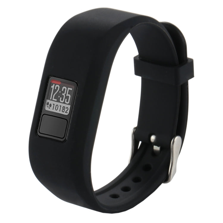 Black silicone smartwatch band with digital screen and adjustable clasp