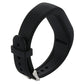 Dark silicone smartwatch band with side clasp, metal pin, and perforated strap