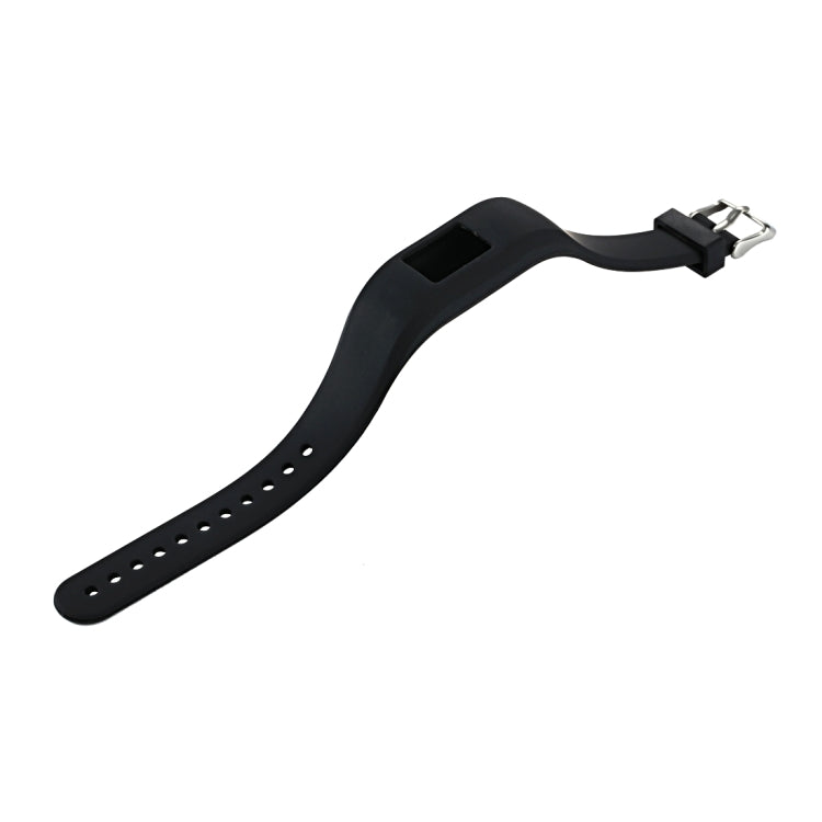 Black silicone watch band strap with silver buckle and multiple vent holes