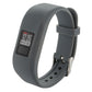Grey silicone smartwatch band with digital screen, metal pin, and perforated strap