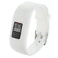 White silicone smartwatch band with digital screen, metal pin, and vented holes