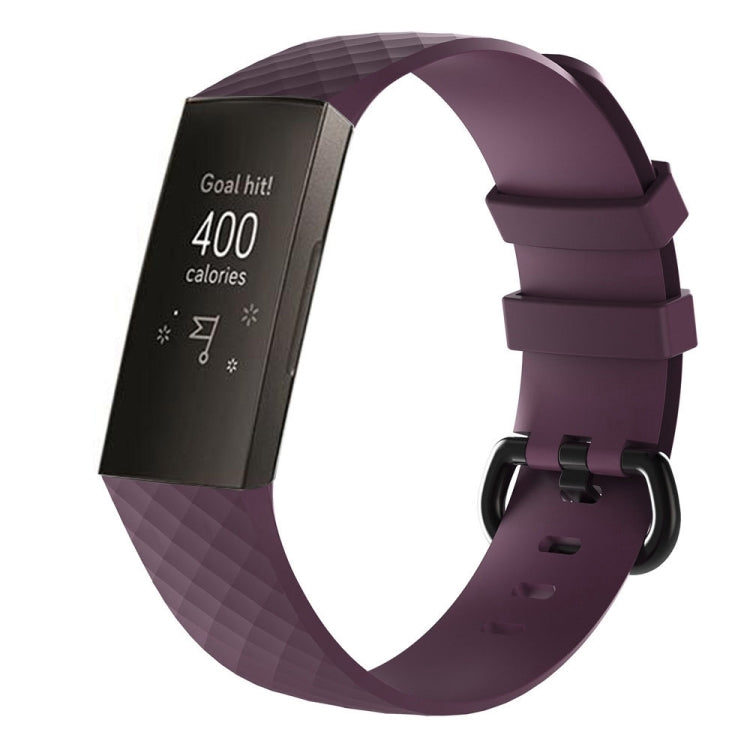 Dark purple diamond-pattern silicone watch band with clasp and buckle holes