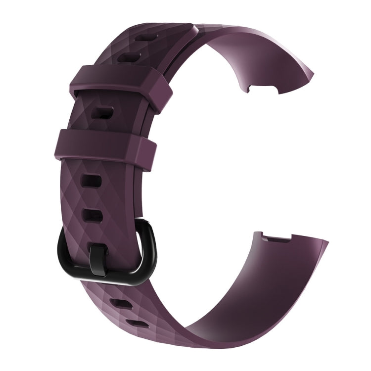 Dark purple diamond-pattern silicone watch band with adjustable strap and clasp