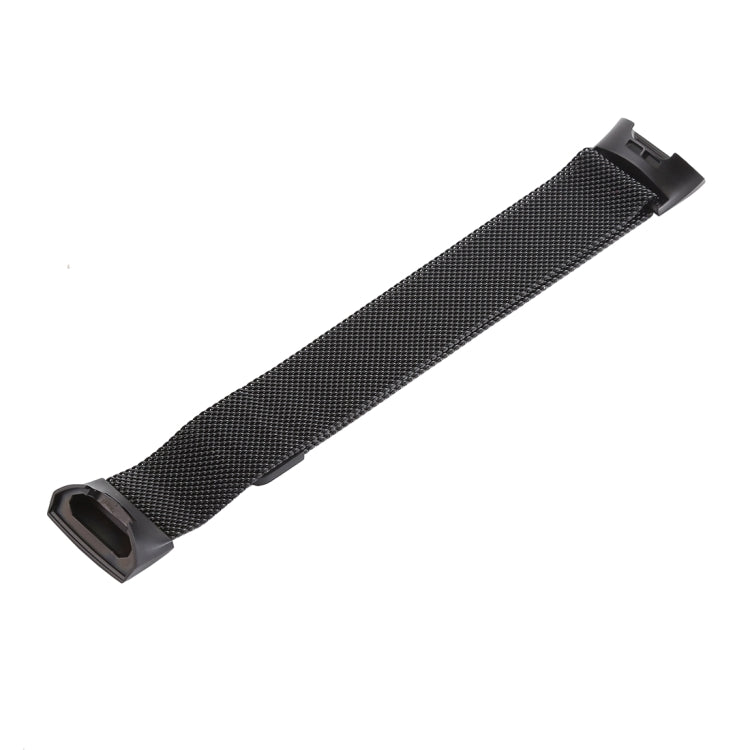 Black metal mesh watch band with end clasp and rectangular connector