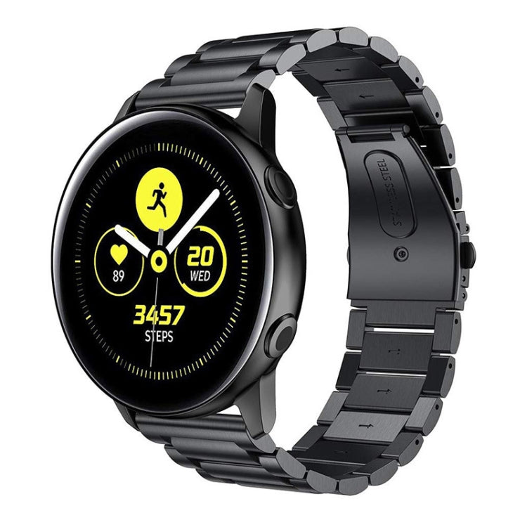 Black 20mm stainless steel 3-bead slingshot buckle watch band, matte link strap