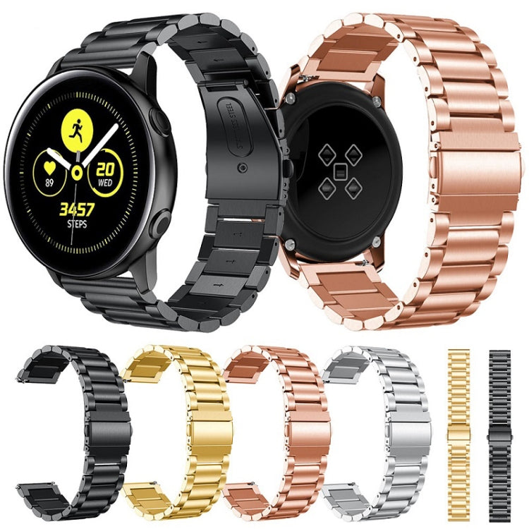 Assorted 20mm stainless steel 3-bead slingshot buckle watch bands: black, gold, rose, silver