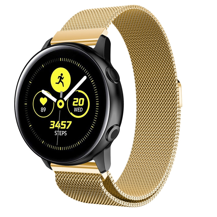 Gold stainless steel mesh watch band with smartwatch and activity screen